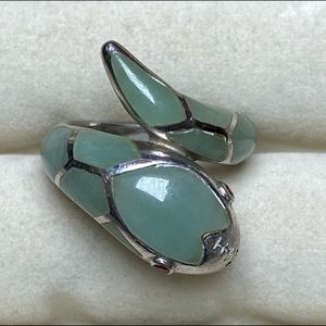 925 silver, Jade, and garnet snake ring